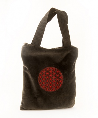 Red Embroidered Flower of Life on Black Two-Handled Tote with Zipper
